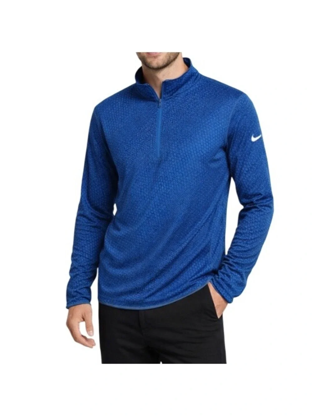 Nike Pro Men's Blue Geometric 1/4 Zip Dri-FIT Training Long Sleeve Top Size S